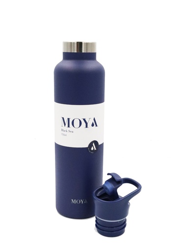 Moya "Black Sea"  700ml Insulated Sustainable Water Bottle Navy Spout Lid