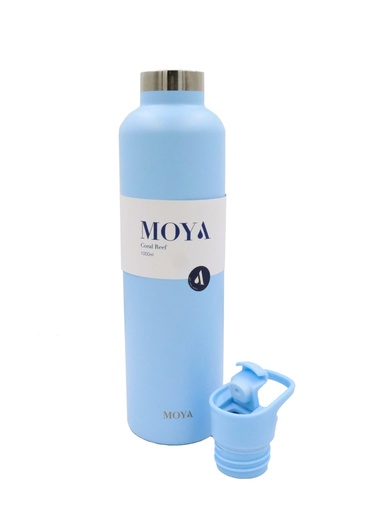 Moya "Coral Reef" 1L Insulated Sustainable Water Bottle Powder Blue Spout Lid