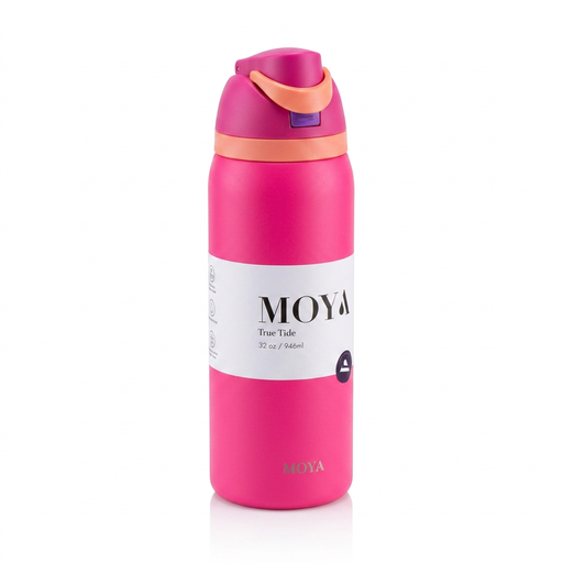 Moya "True Tide"  32oz Insulated Sustainable Water Bottle Hot Pink