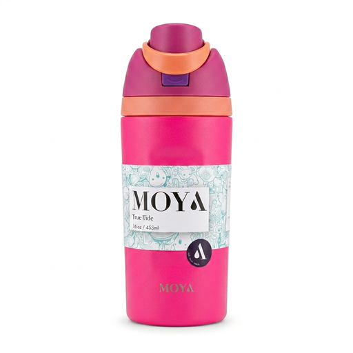 Moya "True Tide"  16oz Insulated Sustainable Water Bottle Hot Pink