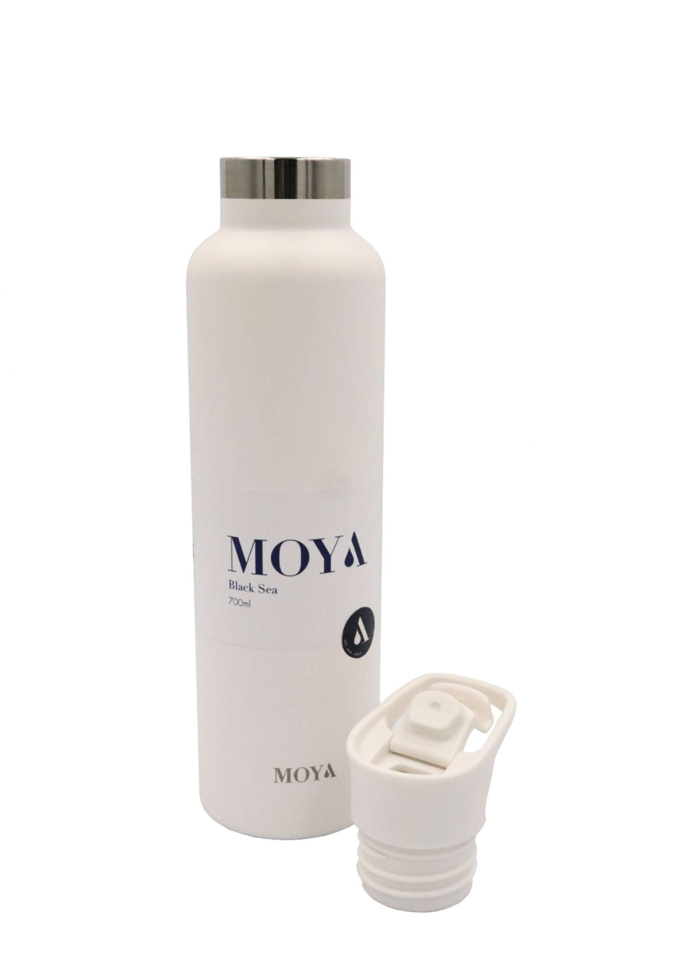 Moya "Black Sea"  700ml Insulated Sustainable Water Bottle White Spout Lid