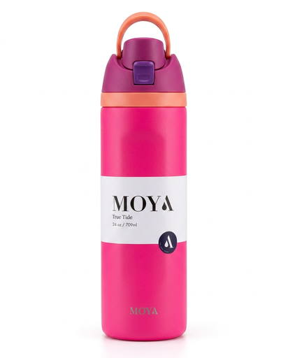 Moya "True Tide"  24oz Insulated Sustainable Water Bottle Hot Pink