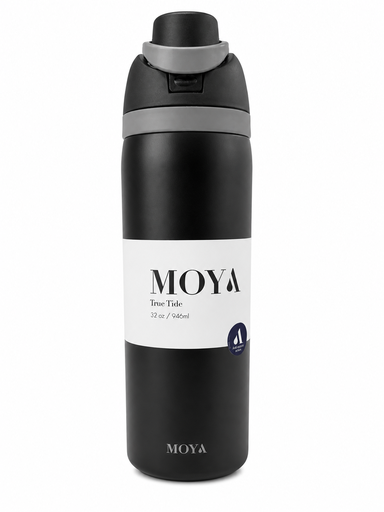 Moya "True Tide"  32oz Insulated Sustainable Water Bottle Black