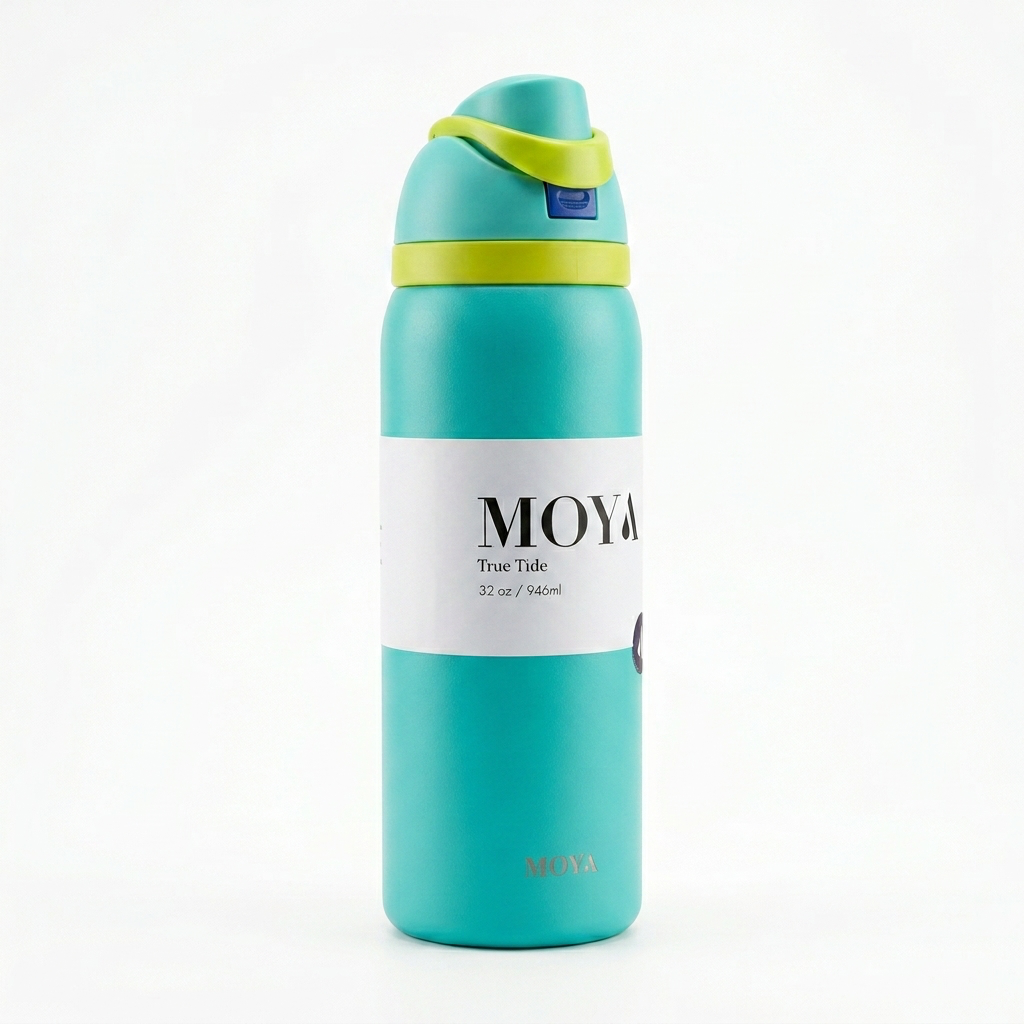 Moya "True Tide"  32oz Insulated Sustainable Water Bottle Electric Blue