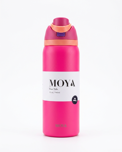 Moya "True Tide"  32oz Insulated Sustainable Water Bottle Hot Pink