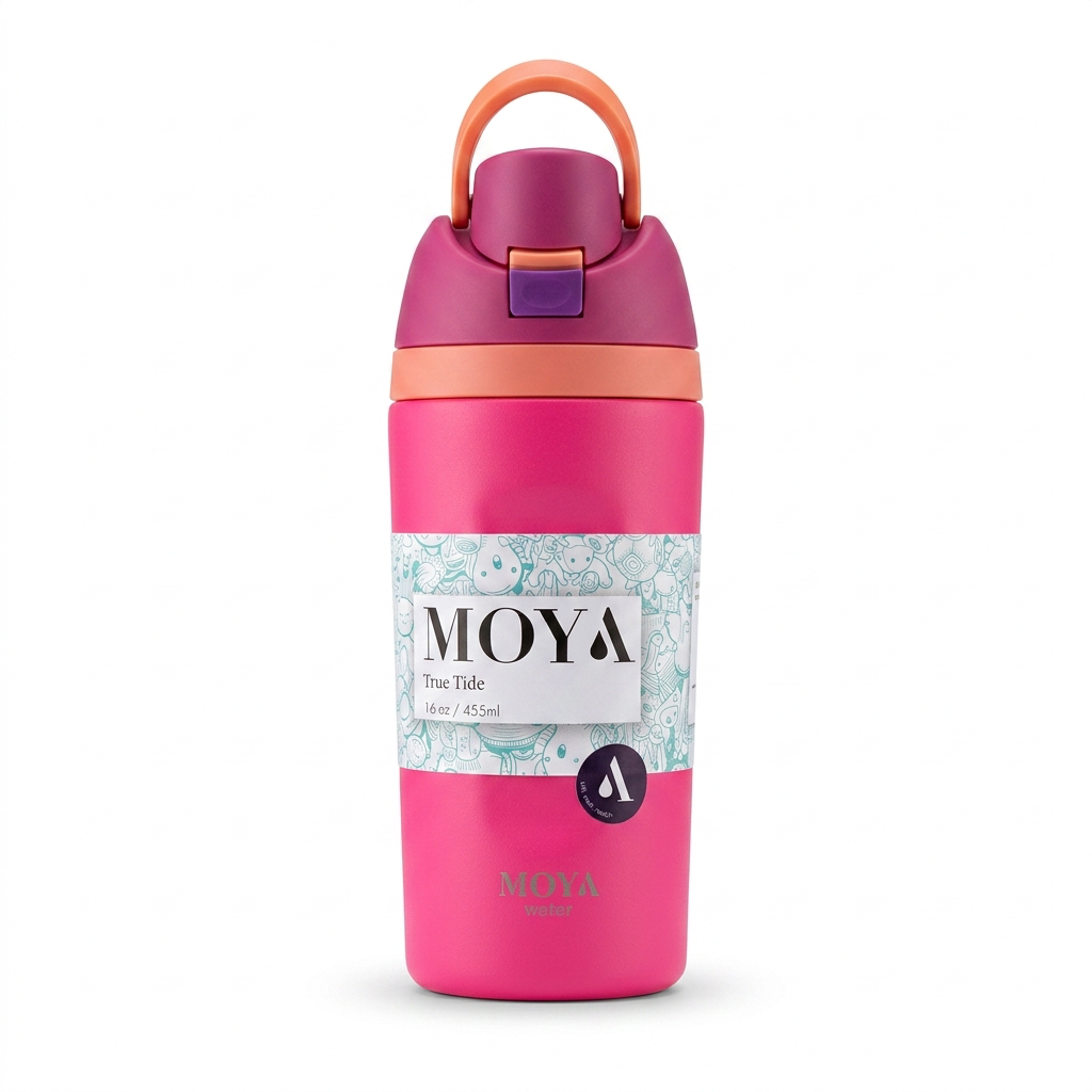 Moya "True Tide"  16oz Insulated Sustainable Water Bottle Hot Pink