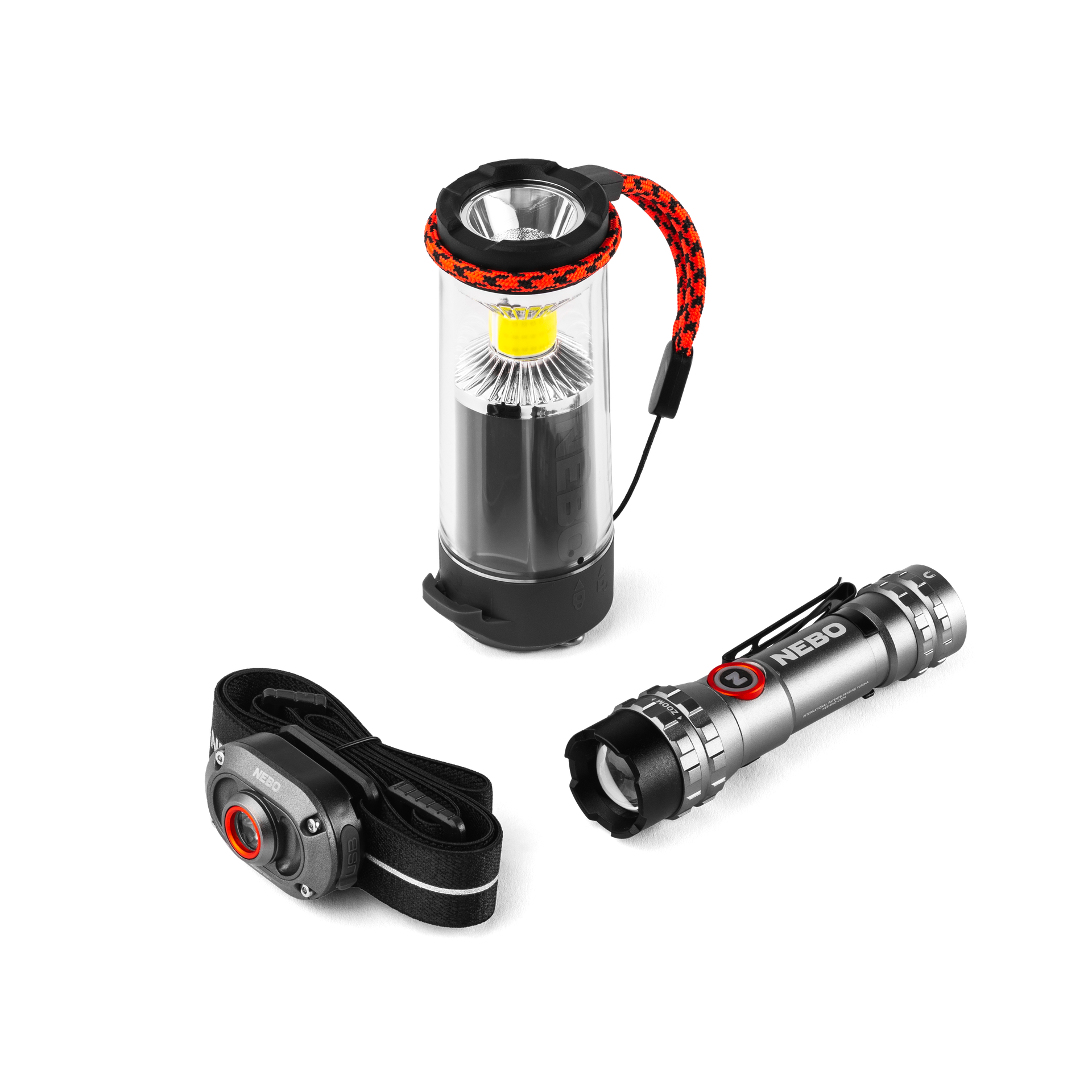 Nebo - TRIPLE LIGHT KIT
(HEADLAMP MYCRO 250, LANTERN GALILEO 350,
FLASHLIGHT 600 FLEX)