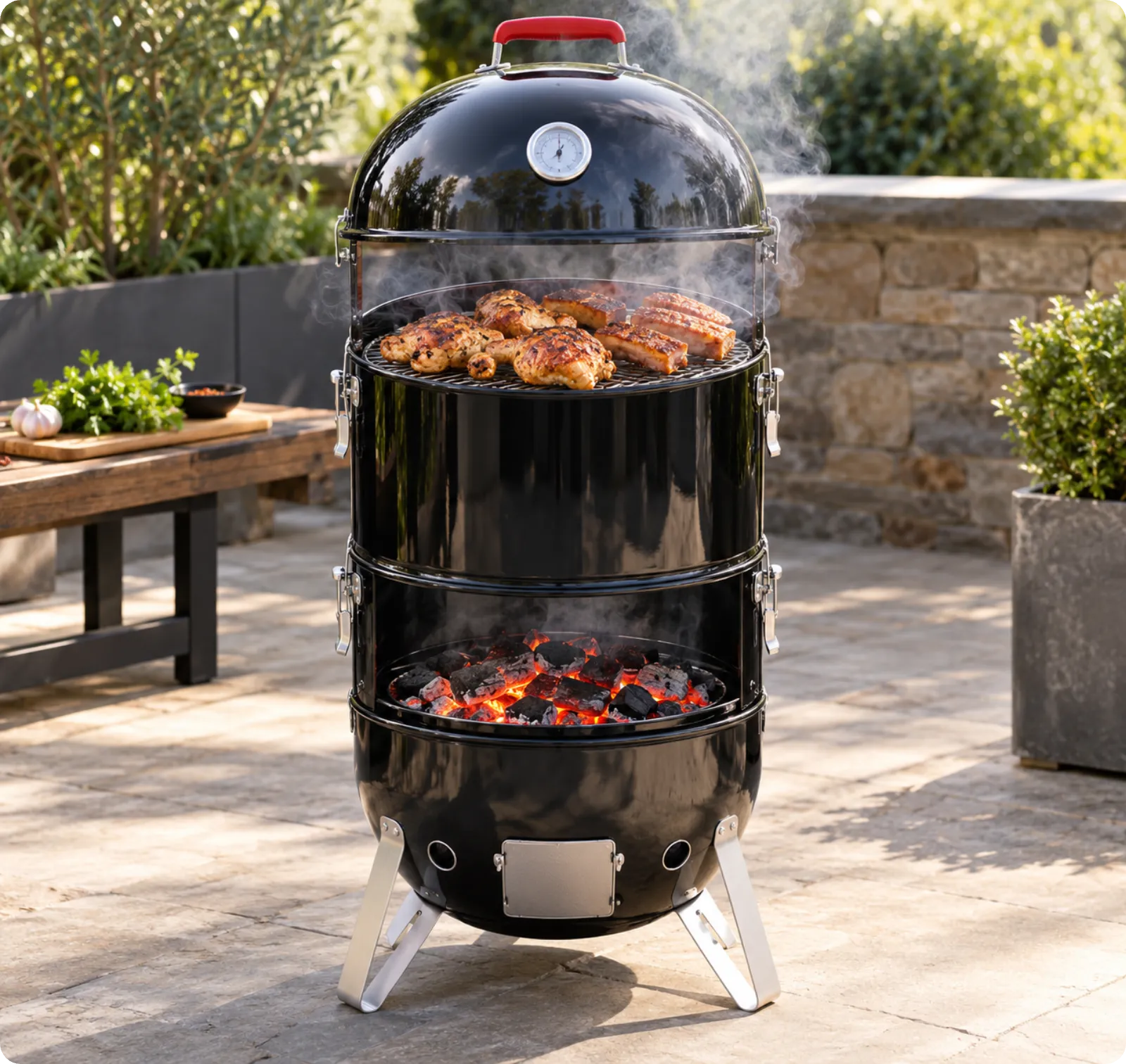 ProQ smoker set up for long distance direct heat grilling