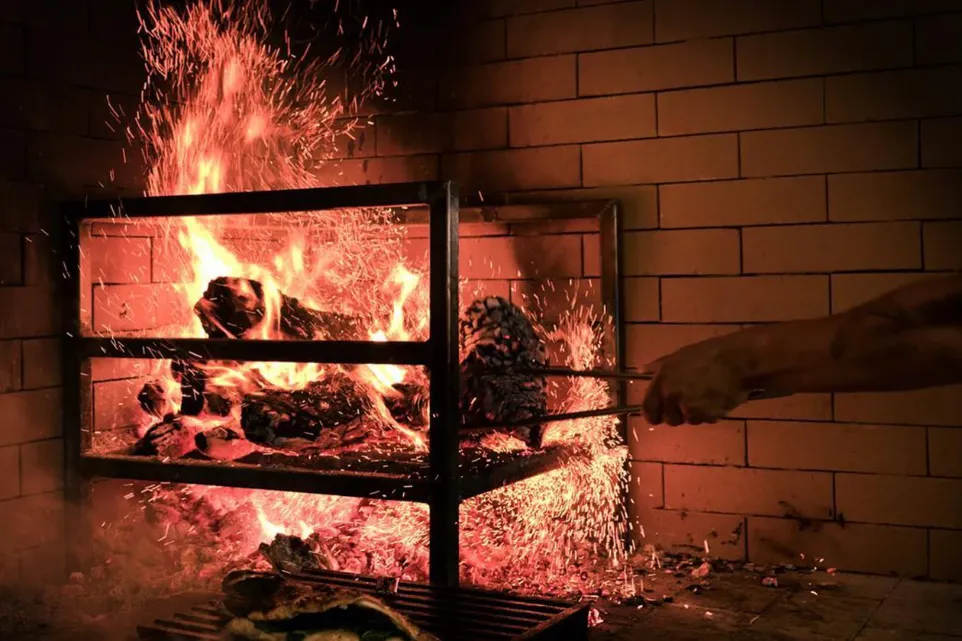 Charcoal fire in an outdoor grill