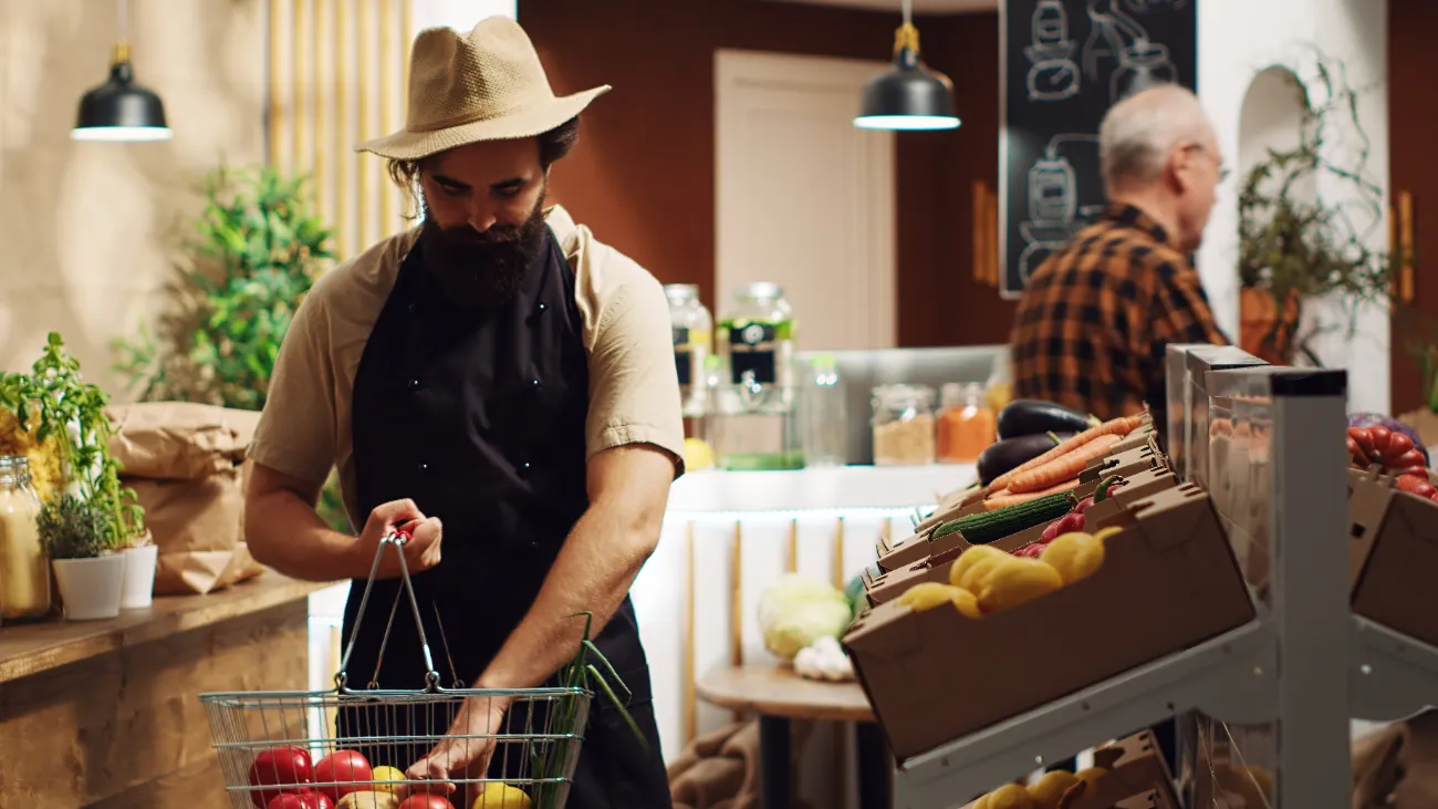 Retailer restocking outdoor products on the shop floor