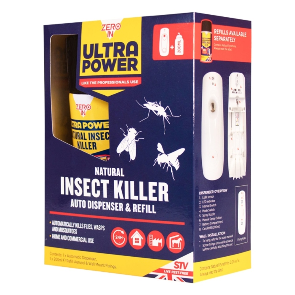[ZER562] STV  Natural Insect Killer Auto Dispenser Kit - 200ml Aerosol Image 