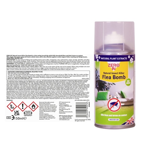 STV  Natural Insect Killer Flea Bomb - 150ml One Shot Aerosol