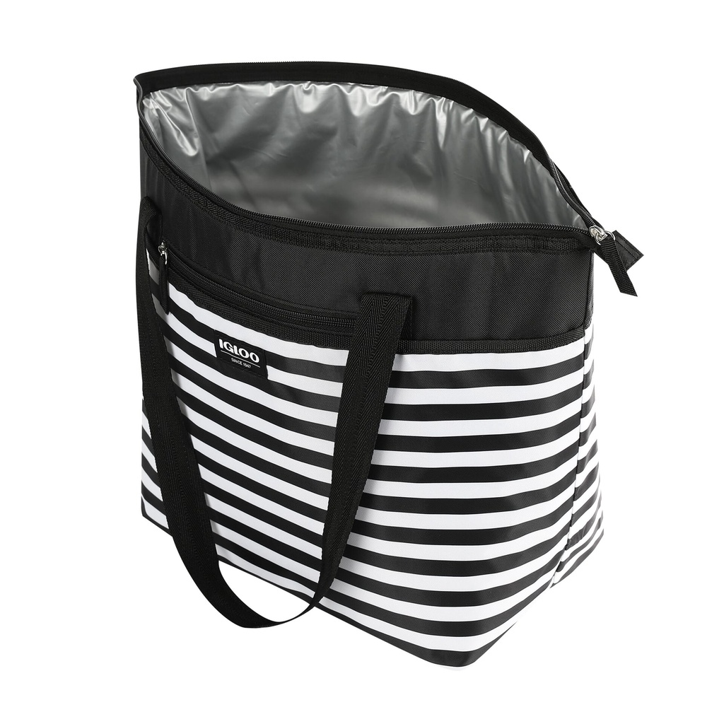[00066266] IGLOO-30 Can Essential Tote Cooler Bag  - Black& White Stripe Image 