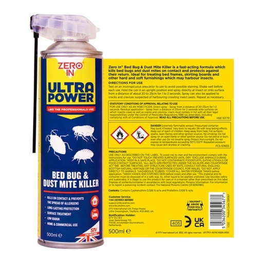 STV  Bed Bug & Dustmite Killer - 500ml Dual Action Aerosol