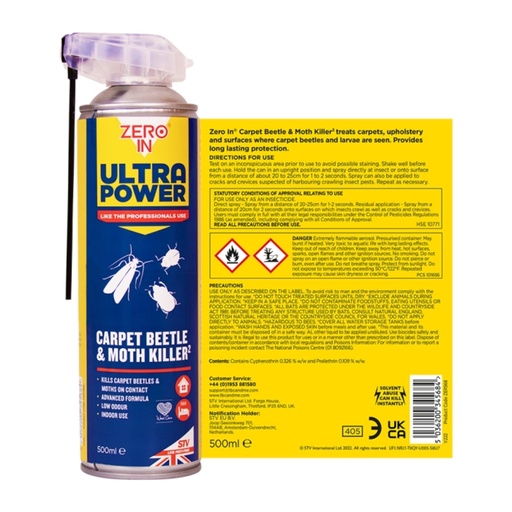 STV  Carpet Beetle & Moth Killer - 500ml Dual Action Aerosol