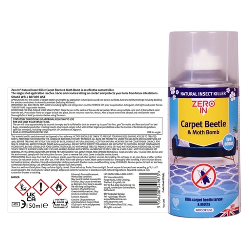 STV  Carpet Beetle & Moth Killer Bomb - 150ml One-Shot Aerosol