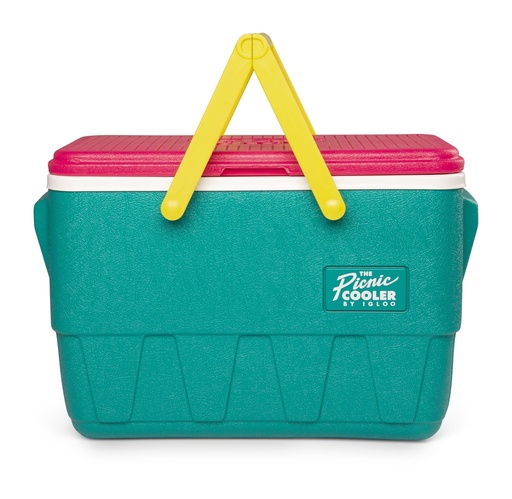 IGLOO-Retro Jade 25 Qt Lunch Picnic Basket Cooler - Dark Jade /Bold Magenta /Livewire Yellow - DISC