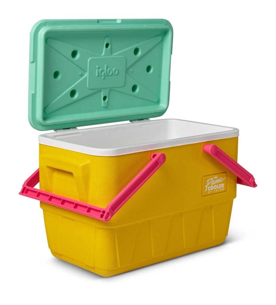 [00032793] IGLOO-Retro Jade 25 Qt Lunch Picnic Basket Cooler - Yellow,White,Mint,Pink  Image 