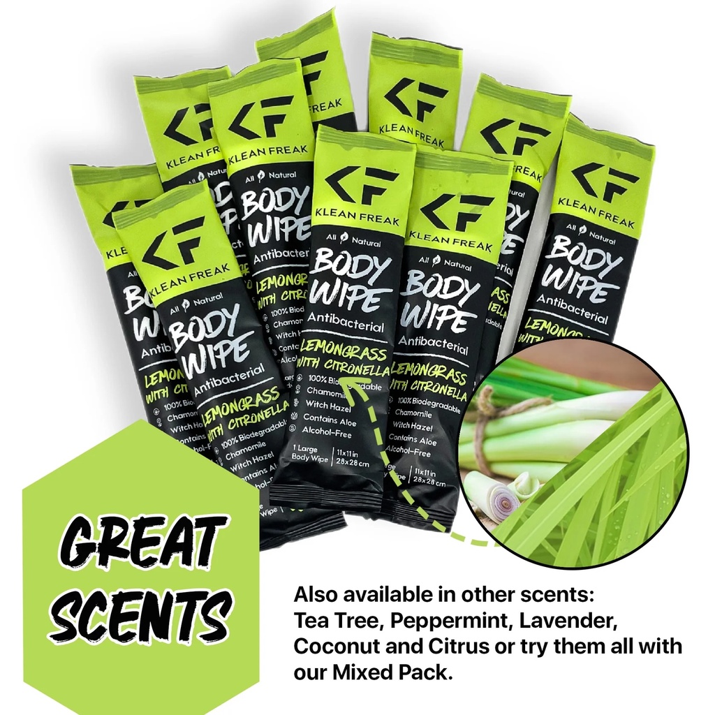 [SSLG01] Klean Freak - Body Wipes - Single Sachet - Lemon Grasss/Citronella Image 