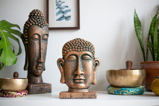 La Hacienda - Male Buddha Head On Base, Small, Bronze