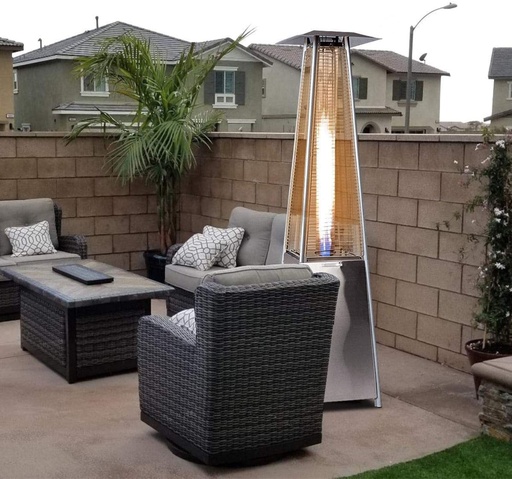 Pyramid Style Gas Patio Heater In Stainless Steel with wheels