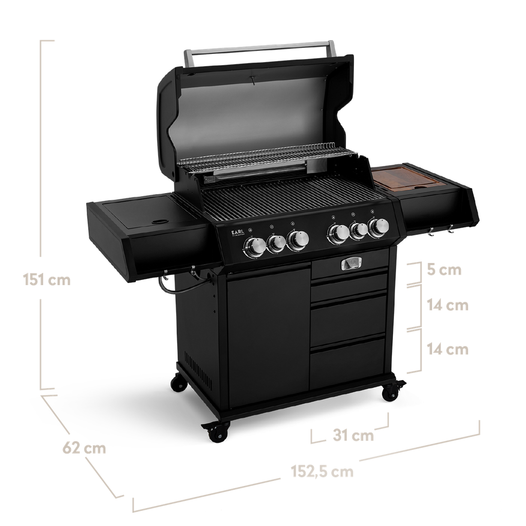 [946399] Burnhard Big EARL - 4-Burner Premium-Gas Grill - Black Edition 2025 with Cast Iron Grill Grate Image 