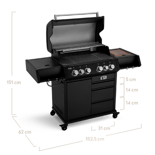 Burnhard Big EARL - 4-Burner Premium-Gas Grill - Black Edition 2025 with Cast Iron Grill Grate