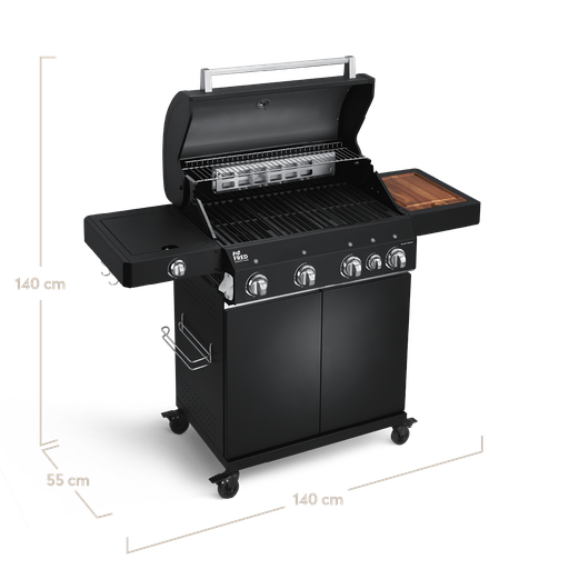 Burnhard Big FRED - 4-Burner Gas Grill Deluxe Black Edition - Series 3 with Cast Iron Grate