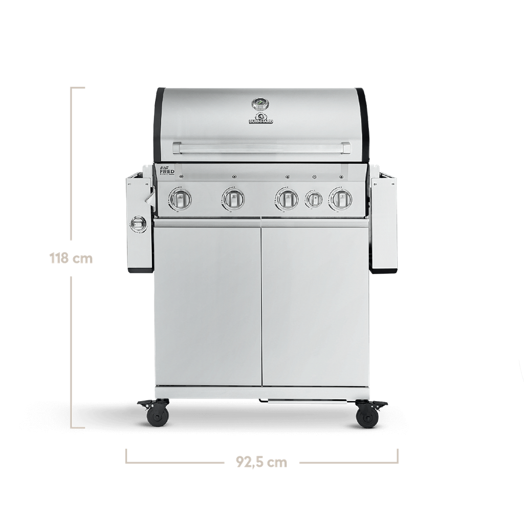 [945527] Burnhard Big FRED - 4-Burner Gas Grill Deluxe Stainless Steel - Series 3 with Cast Iron Image 