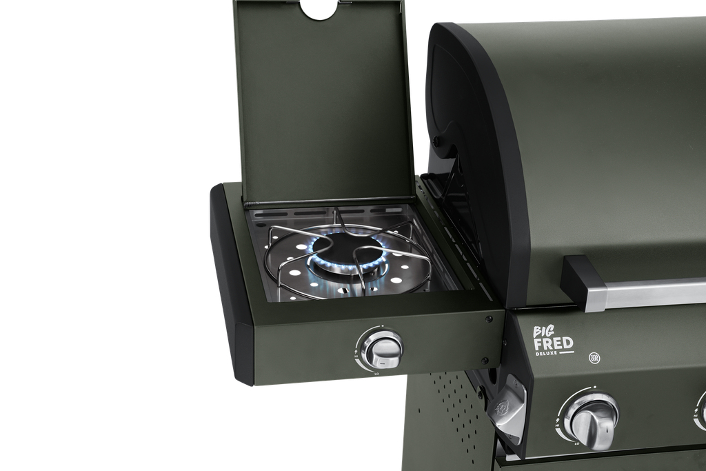 [945638] Burnhard Big FRED - Deluxe Gas Grill 4-Burner Green Edition - CastGrates Image 