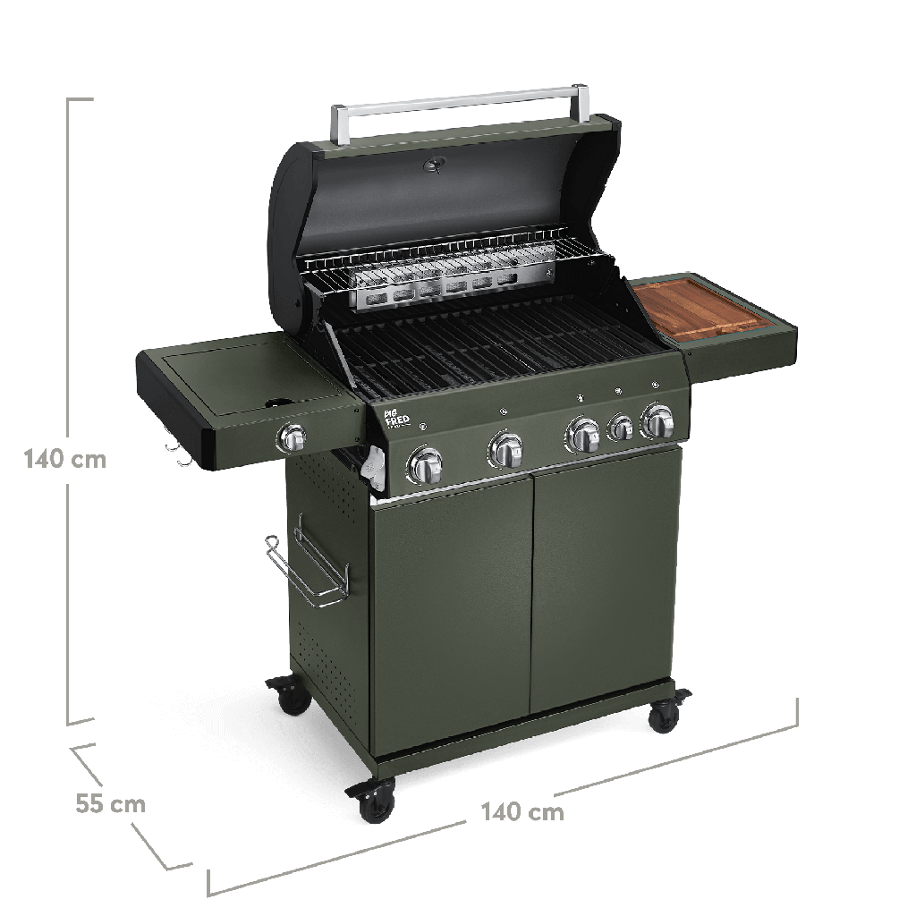 [945638] Burnhard Big FRED - Deluxe Gas Grill 4-Burner Green Edition - CastGrates Image 