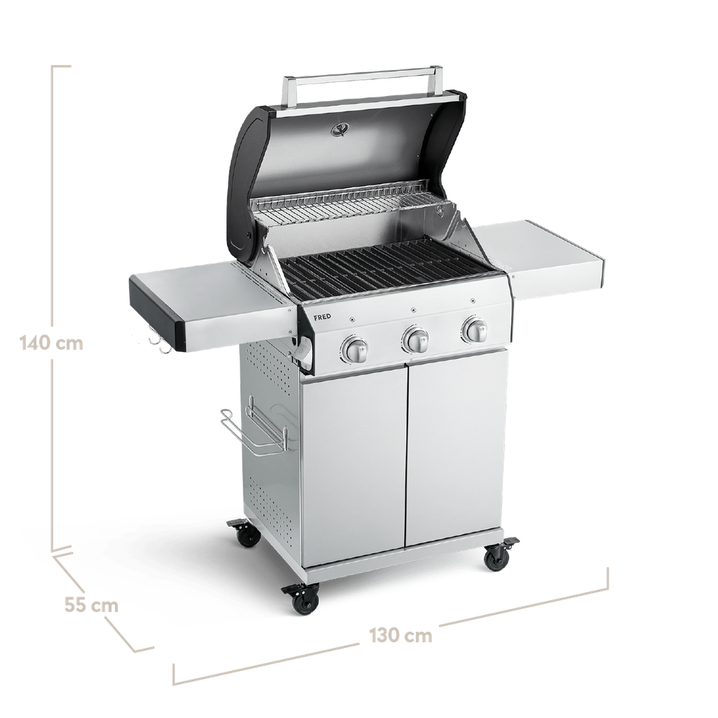 [945513] Burnhard FRED - 3-Burner Gas Grill Basic Edition - Series 3 Stainless Steel with Cast Iron Grate Image 
