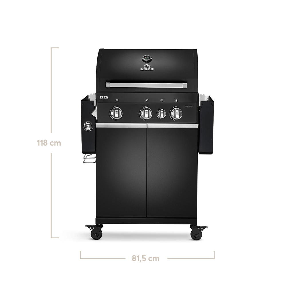 [945520] Burnhard FRED - 3-Burner Gas Grill Deluxe Black Edition - Series 3 with Cast Iron Grate Image 