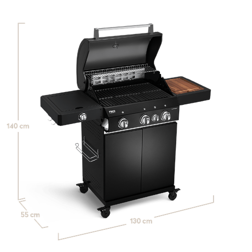 Burnhard FRED - 3-Burner Gas Grill Deluxe Black Edition - Series 3 with Cast Iron Grate