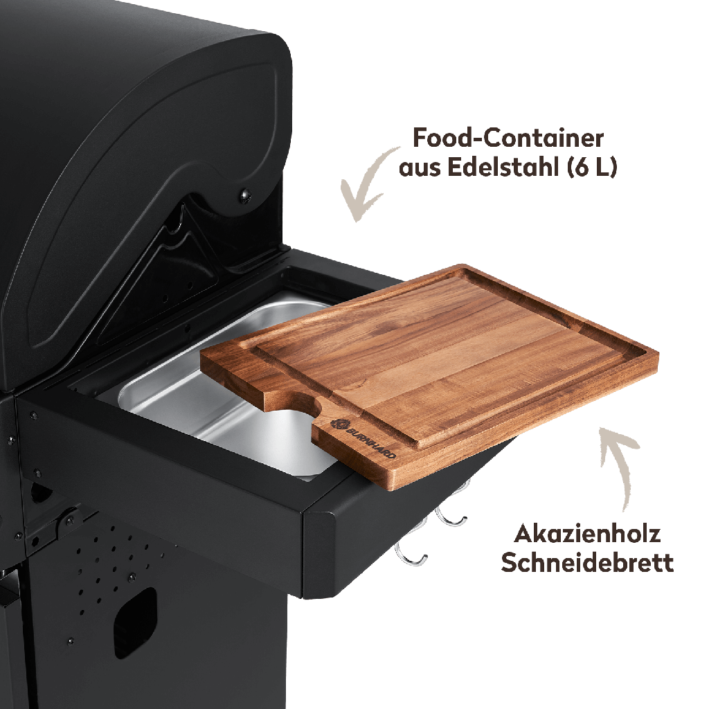 [945520] Burnhard FRED - 3-Burner Gas Grill Deluxe Black Edition - Series 3 with Cast Iron Grate Image 