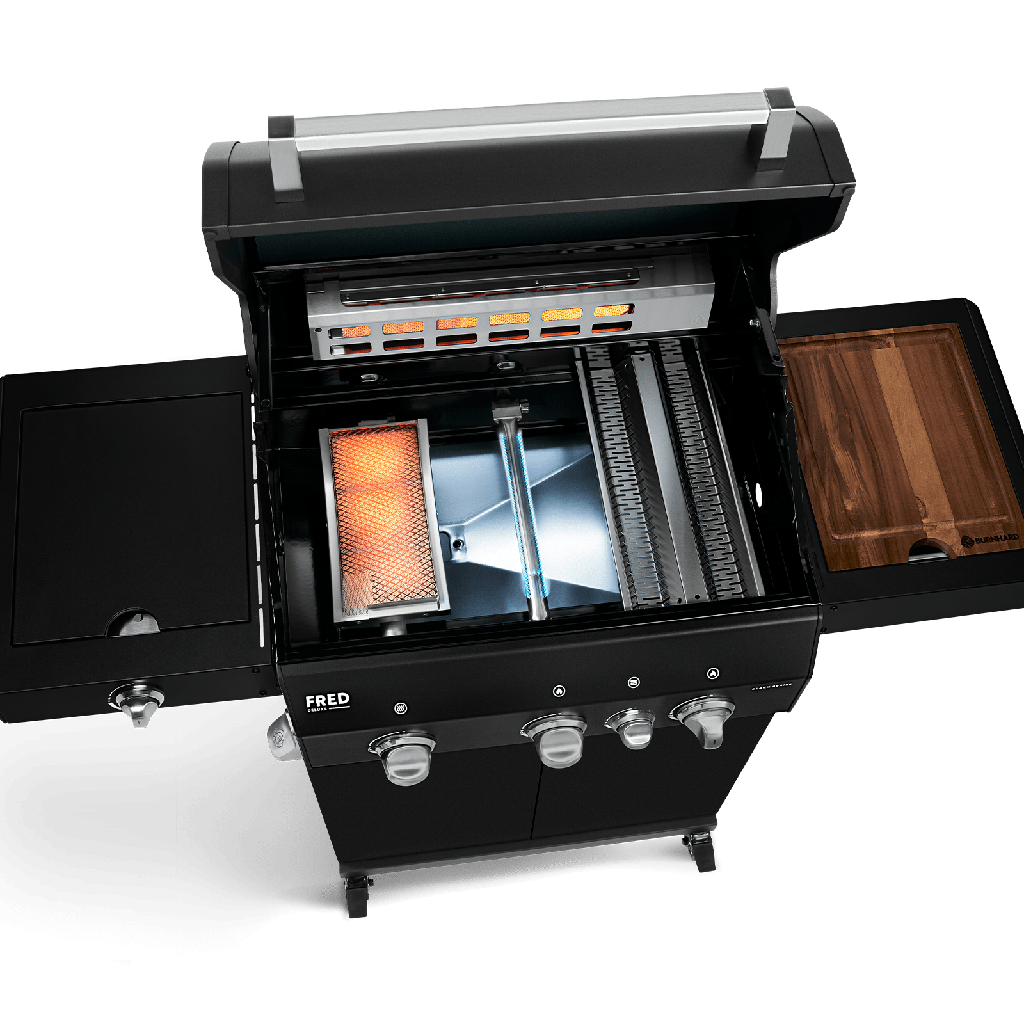 [945520] Burnhard FRED - 3-Burner Gas Grill Deluxe Black Edition - Series 3 with Cast Iron Grate Image 