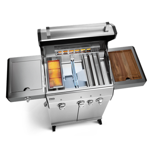 Burnhard FRED - 3-Burner Gas Grill Deluxe Stainless Steel - Series 3 with Cast Iron Grate