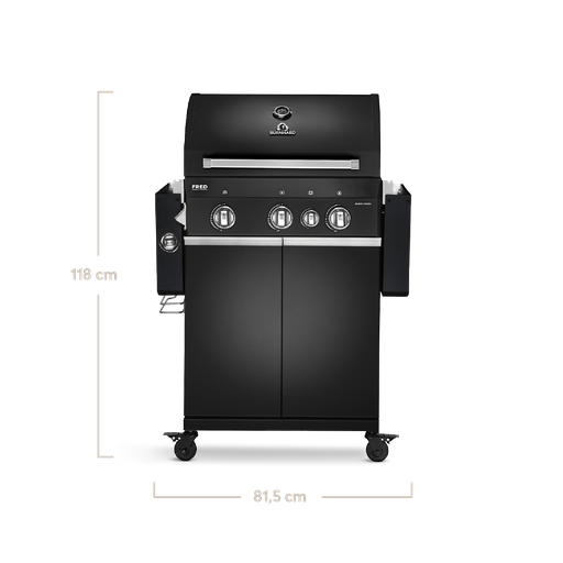 Burnhard FRED Deluxe - 3-Burner Gas Grill Deluxe Black Edition - Series 3 with Stainless Steel Grate