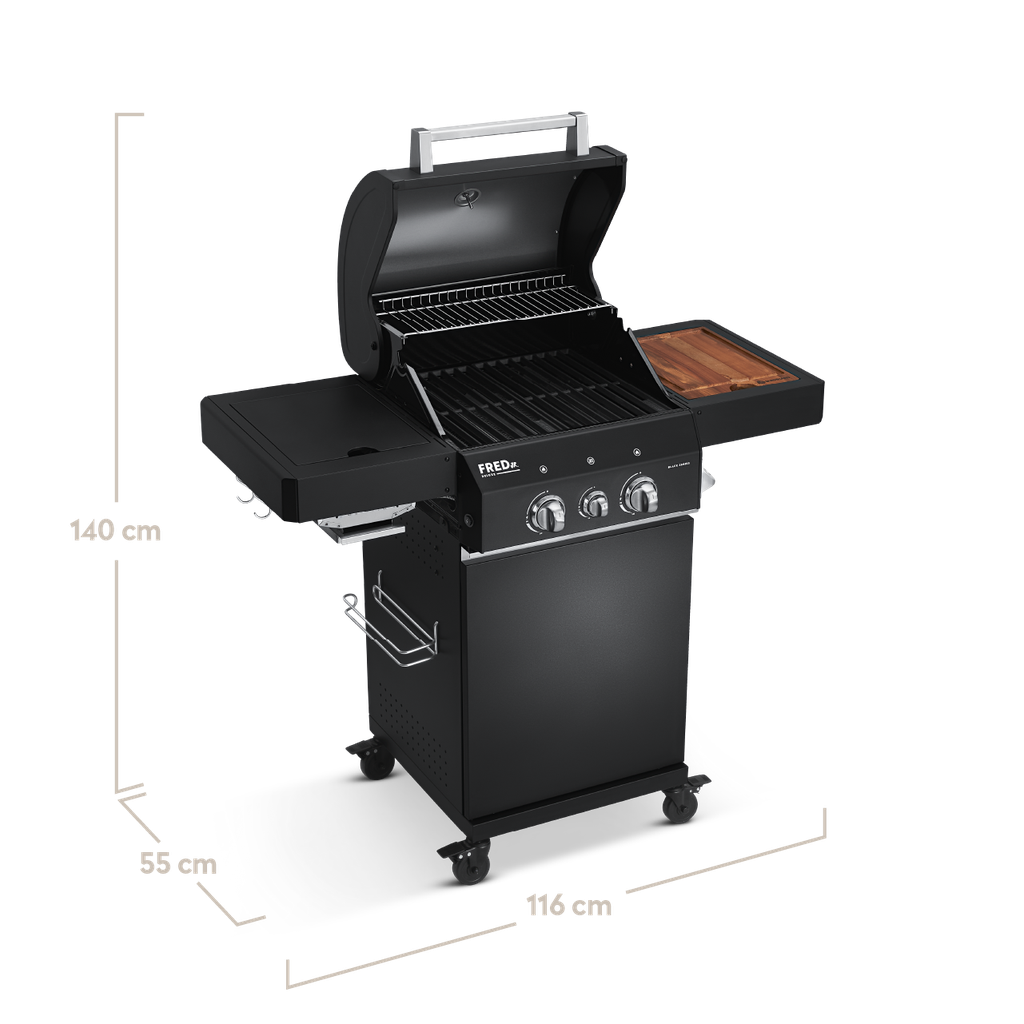 [945966] Burnhard FRED Jr. - 2-Burner Gas Grill Deluxe Black Edition - Series 3 with Stainless Steel Grate Image 