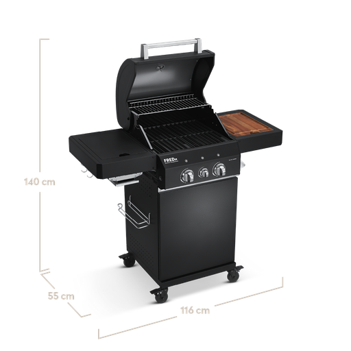 Burnhard FRED Jr. - 2-Burner Gas Grill Deluxe Black Edition - Series 3 with Stainless Steel Grate