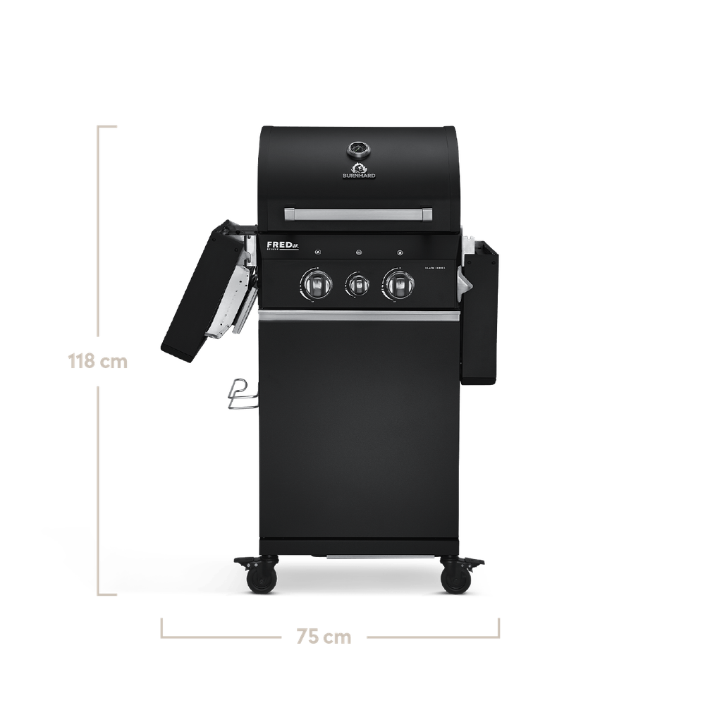 [945966] Burnhard FRED Jr. - 2-Burner Gas Grill Deluxe Black Edition - Series 3 with Stainless Steel Grate Image 