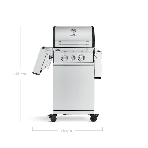 Burnhard FRED Jr. - 2-Burner Gas Grill Deluxe Stainless Steel - Series 3 with Cast Iron Grate