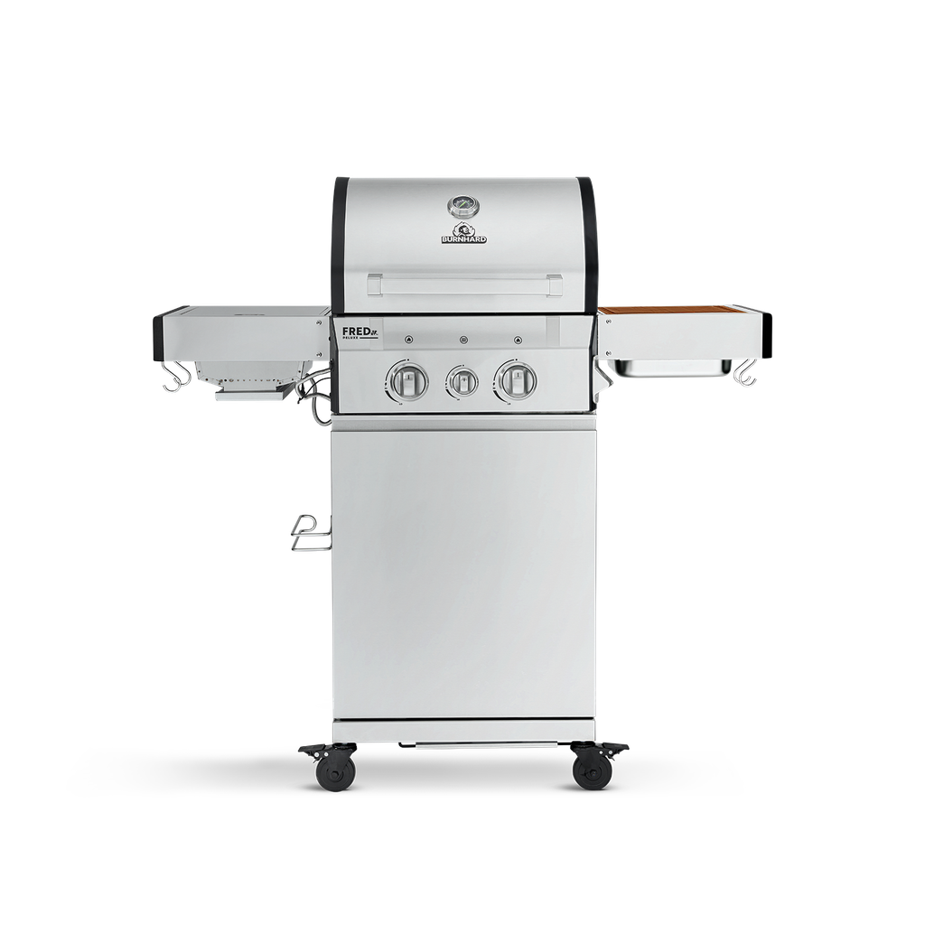 [945506] Burnhard FRED Jr. - 2-Burner Gas Grill Deluxe Stainless Steel - Series 3 with Cast Iron Grate Image 