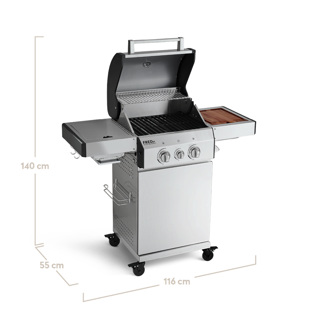 [945506] Burnhard FRED Jr. - 2-Burner Gas Grill Deluxe Stainless Steel - Series 3 with Cast Iron Grate Image 