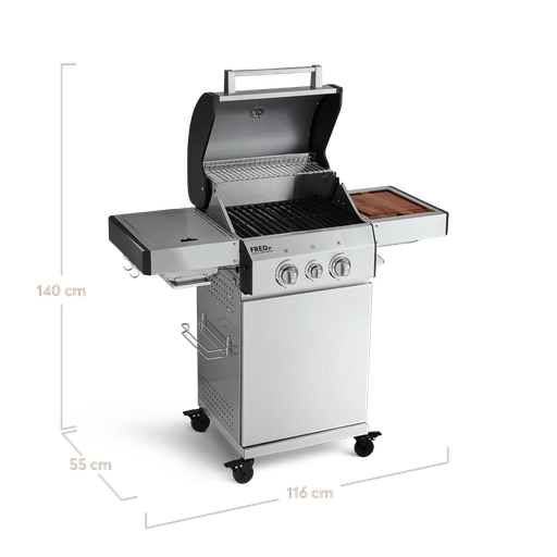 Burnhard FRED Jr. - 2-Burner Gas Grill Deluxe Stainless Steel - Series 3 with Stainless Steel Grate