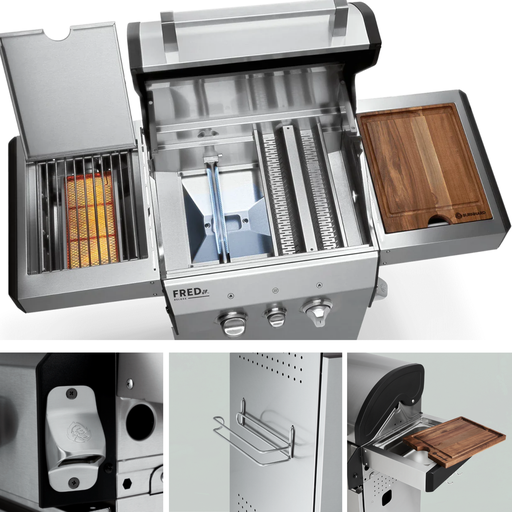 Burnhard FRED Jr. - 2-Burner Gas Grill Deluxe Stainless Steel - Series 3 with Stainless Steel Grate