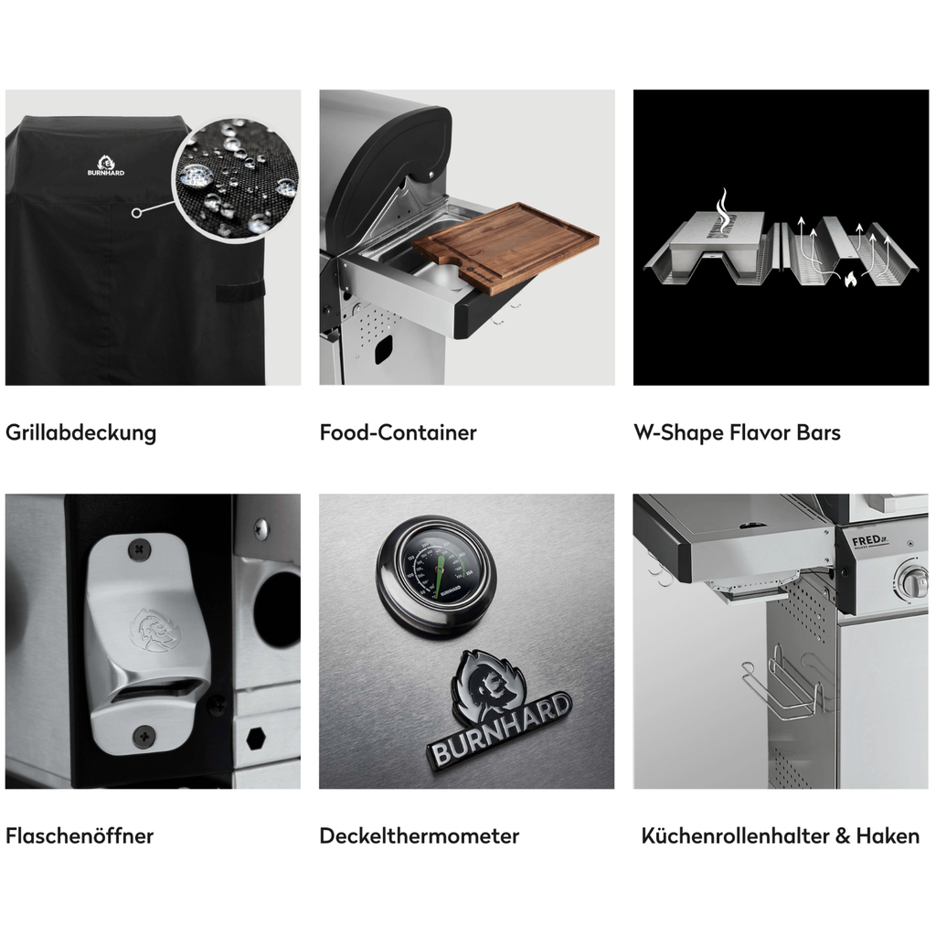 [945965] Burnhard FRED Jr. - 2-Burner Gas Grill Deluxe Stainless Steel - Series 3 with Stainless Steel Grate Image 