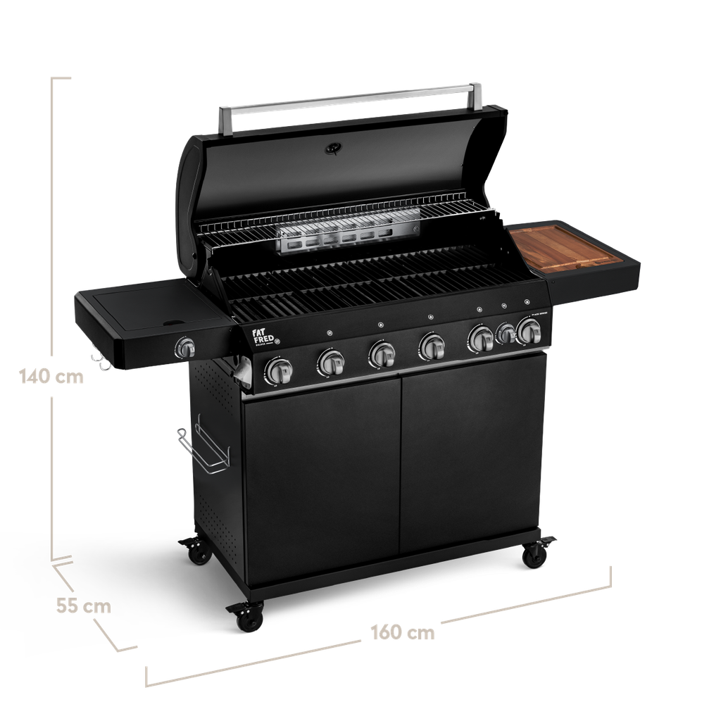 [945972] Burnhard Fat FRED - 6-Burner Gas Grill Deluxe Black Edition - Series 3 with Stainless Steel Grate Image 