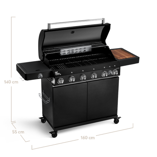 Burnhard Fat FRED - 6-Burner Gas Grill Deluxe Black Edition - Series 3 with Stainless Steel Grate