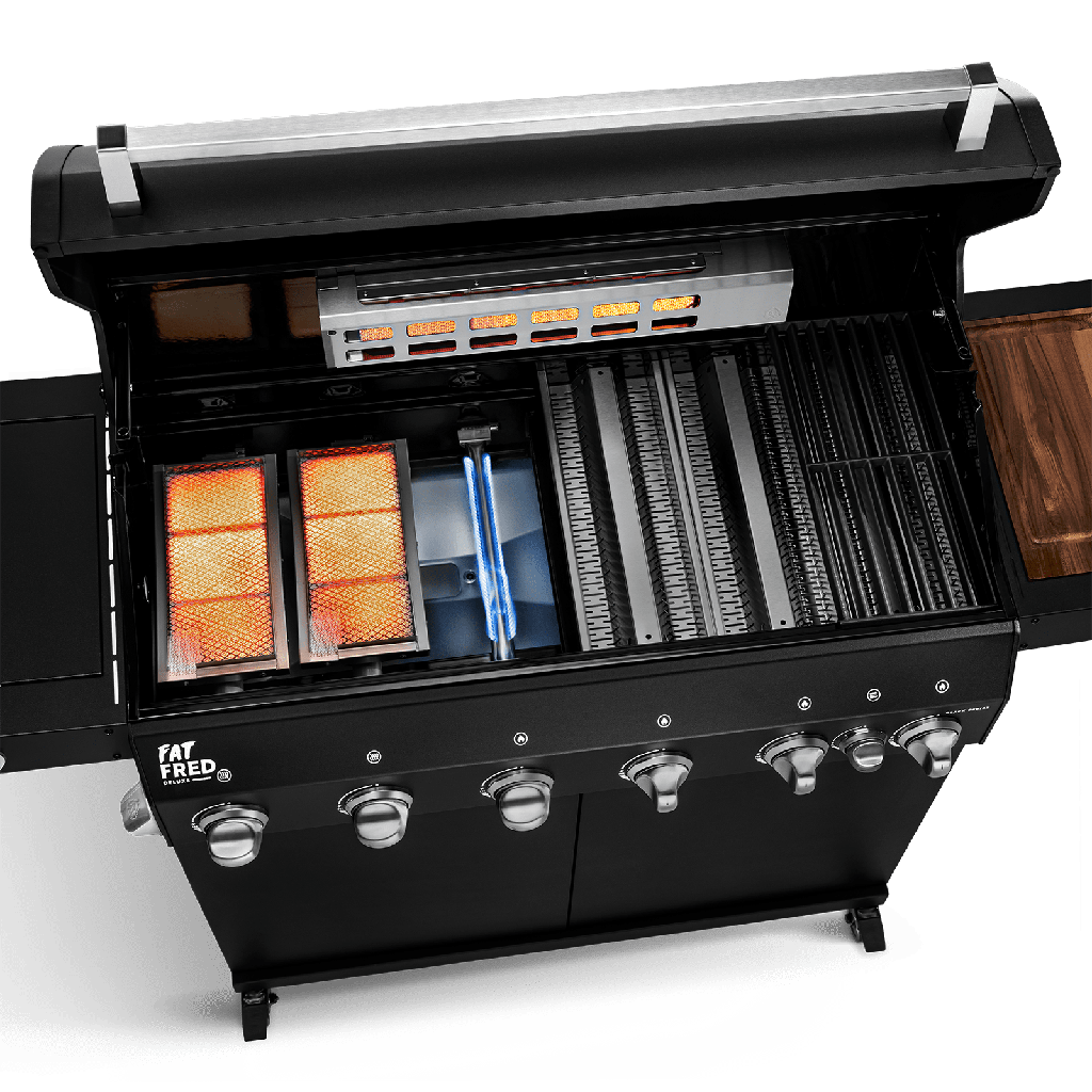 [945972] Burnhard Fat FRED - 6-Burner Gas Grill Deluxe Black Edition - Series 3 with Stainless Steel Grate Image 